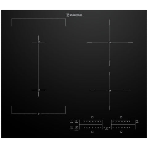 Westinghouse 60cm 4 Burner Zone Induction Cooktop - Bridge Zone, Hob2Hood, PowerBoost - WHI645BE