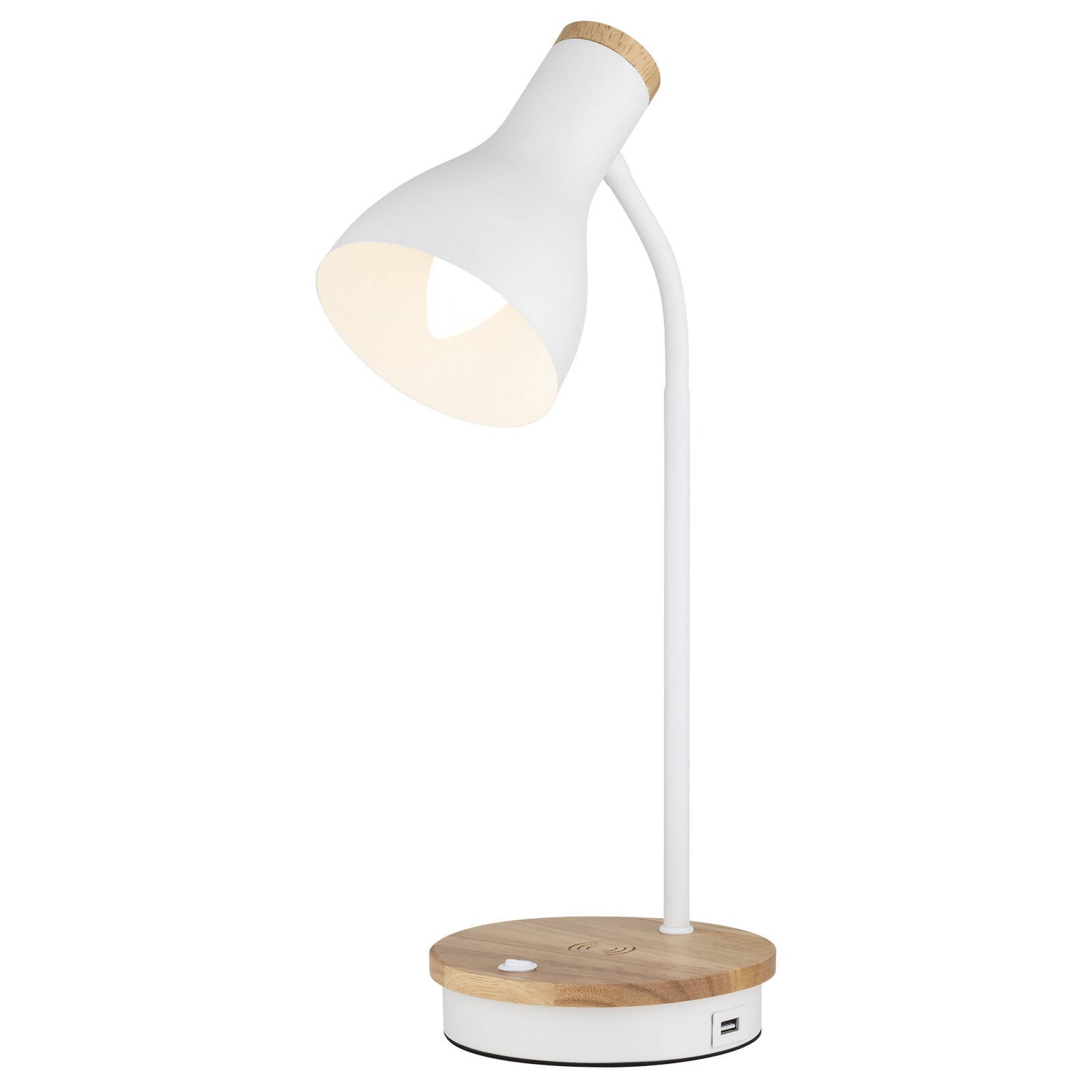 Mercator Billingham Desk Lamp with Wireless & USB Charging 25W E14 LMTL342WHT