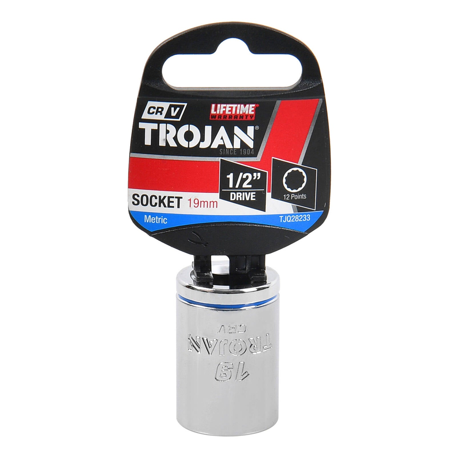 Trojan 19mm Socket 1/2" Drive, Chrome Vanadium 12 Point Metric