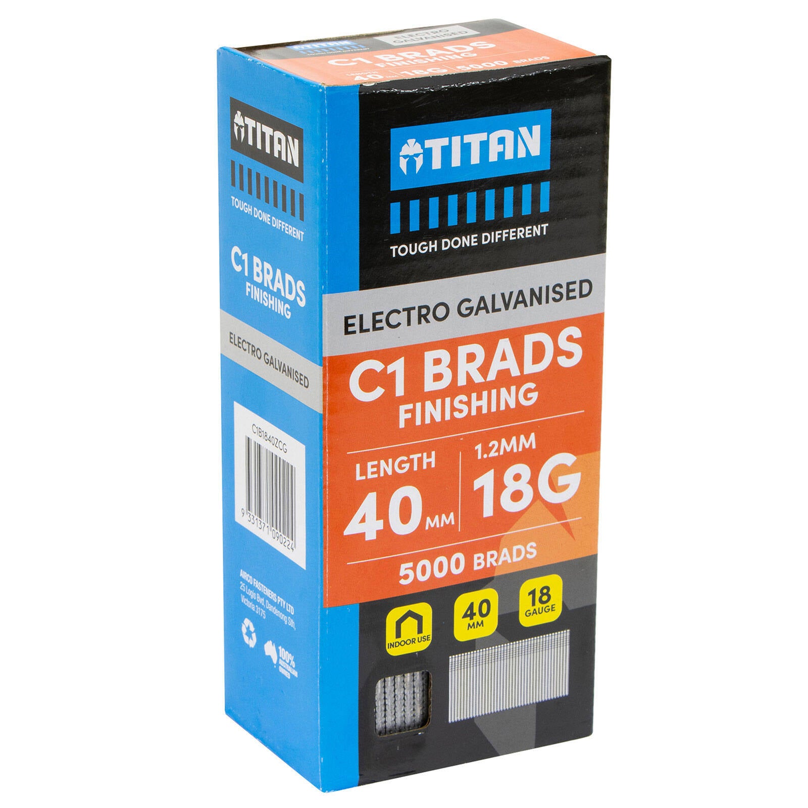 Titan 40 x 1.25mm Electro Galvanised Straight Collated C1 Brads - 5000 Pack