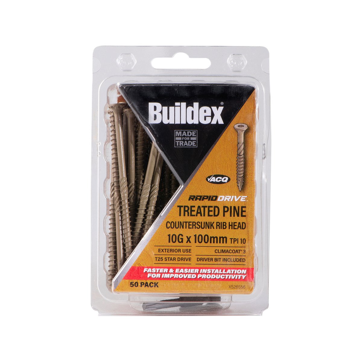 Buildex RapidDrive 10g x 100mm T25 Climacoat Treated Pine Screws - Box of 50