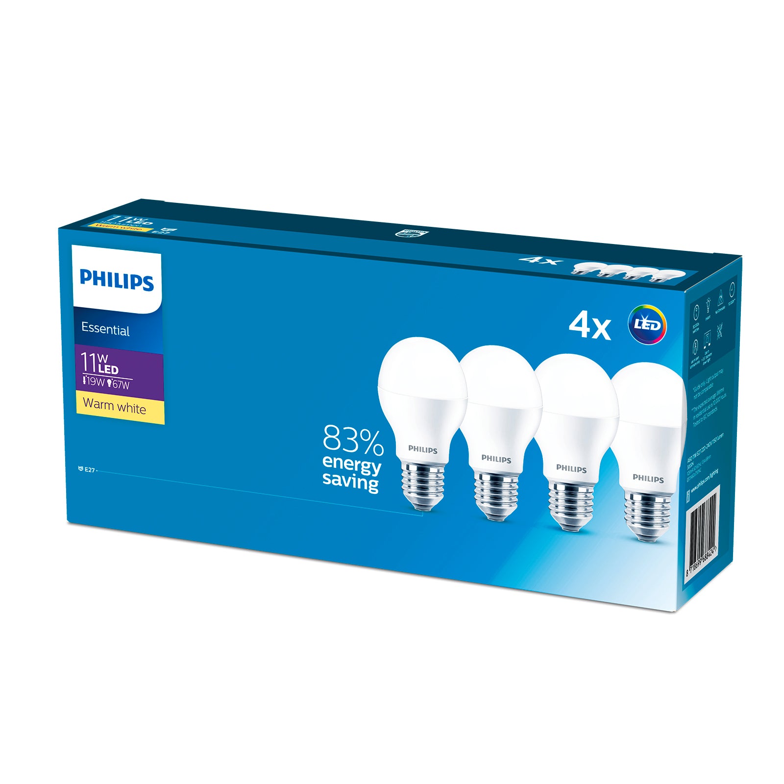Philips A60 E27 LED 11W 1150lm Warm White Globe 4 Pack
