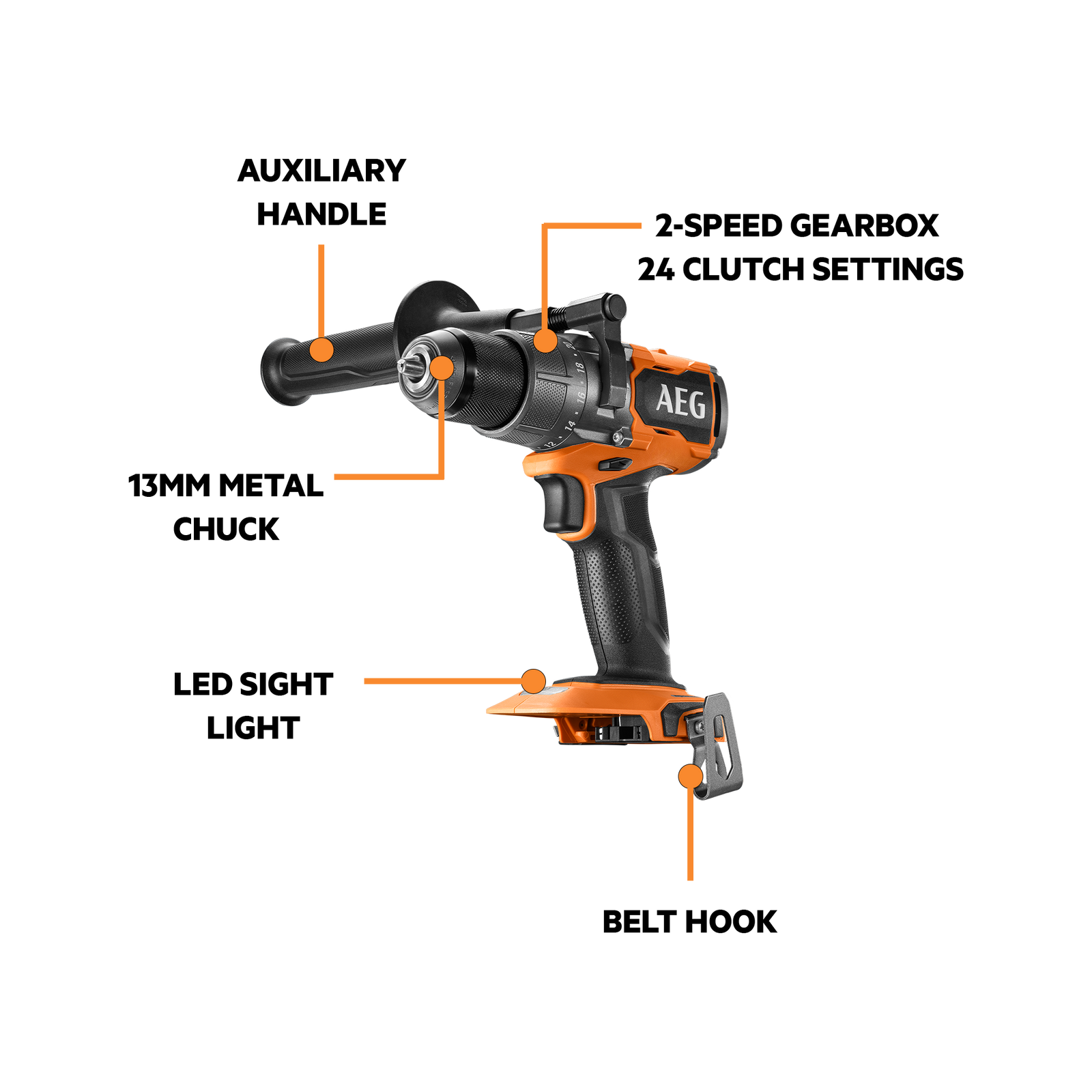 AEG 18V Brushless Cordless Hammer Drill Kit A18PDB51 - Battery, Charger Included