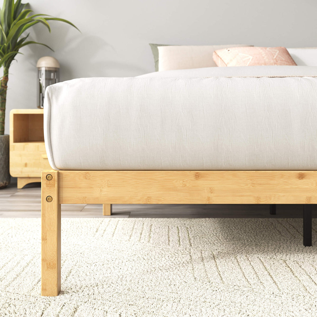 Zinus Moiz King Bamboo Wooden Bed Base - Bamboo Frame and Legs, No Box Spring Required - AU-FBMMB2ZC-12K