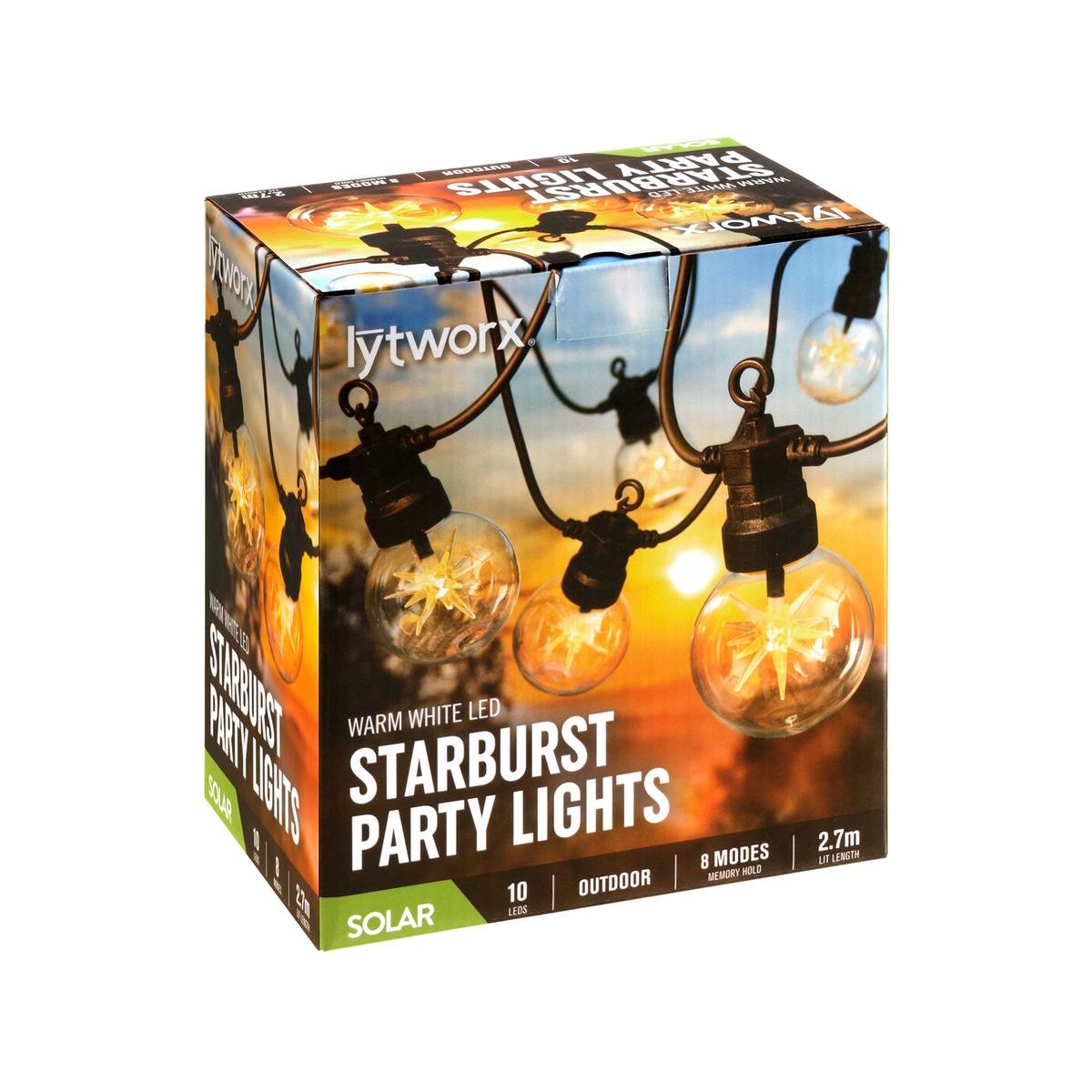 Lytworx Solar Starburst Party Lights 10 Pack 2.7m Warm White 8 Modes