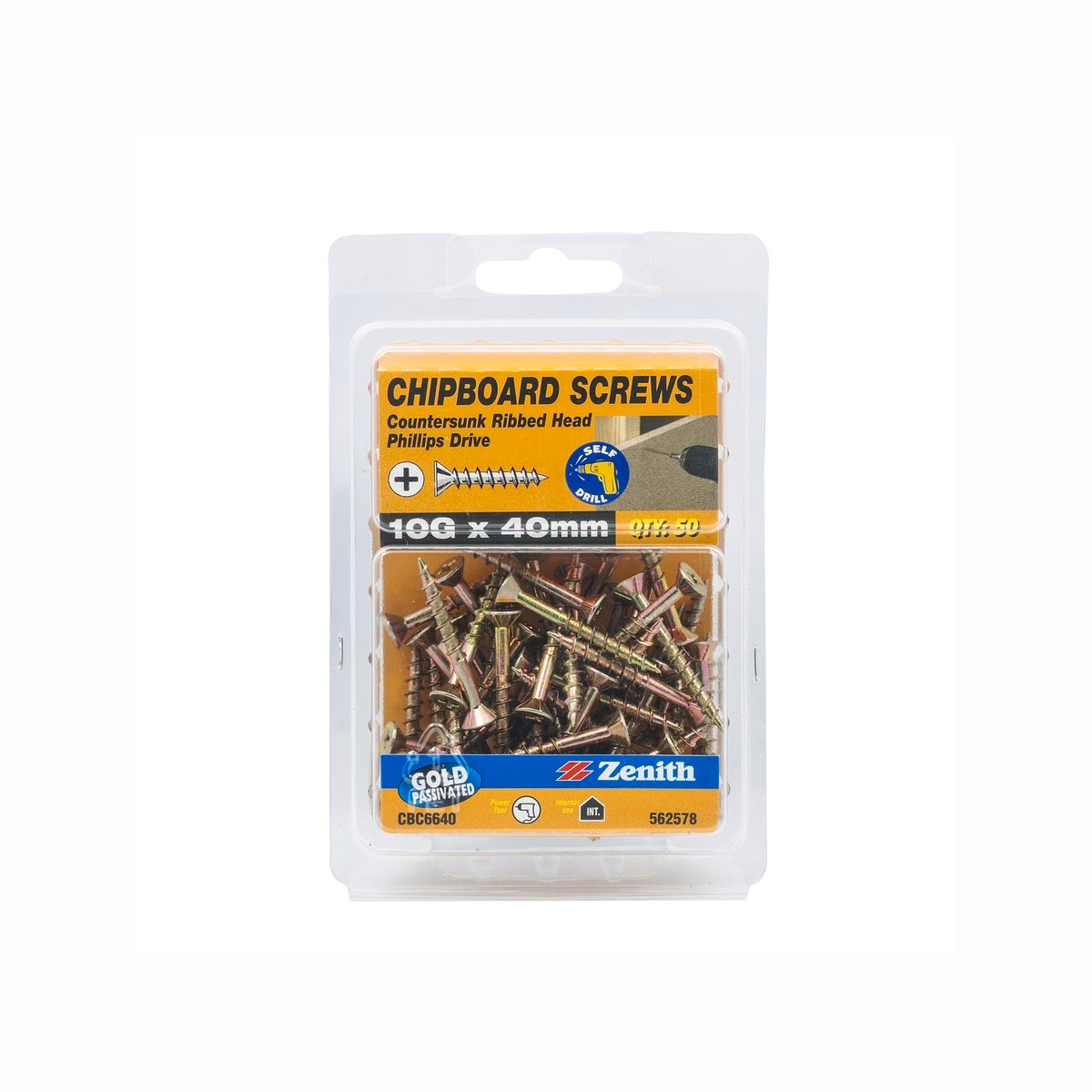 Zenith 10g x 40mm Countersunk Rib Head Chipboard Screws - 50 Pack - Gold - Superior Grip - SuperSaverAU - view 2
