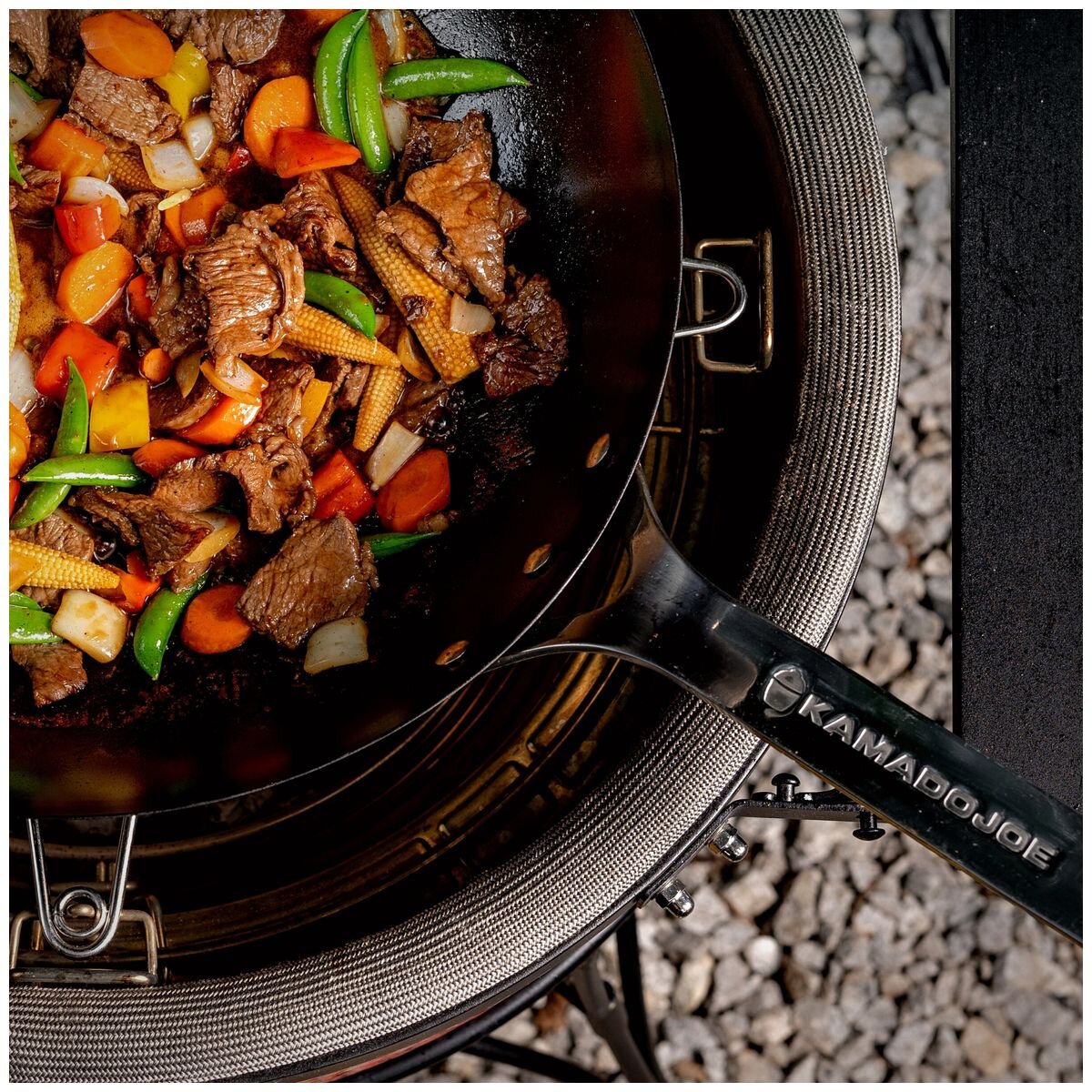 Kamado Joe Karbon Steel wok - pre-seasoned carbon steel stir-fry wok with long handle, black - KJ15124922