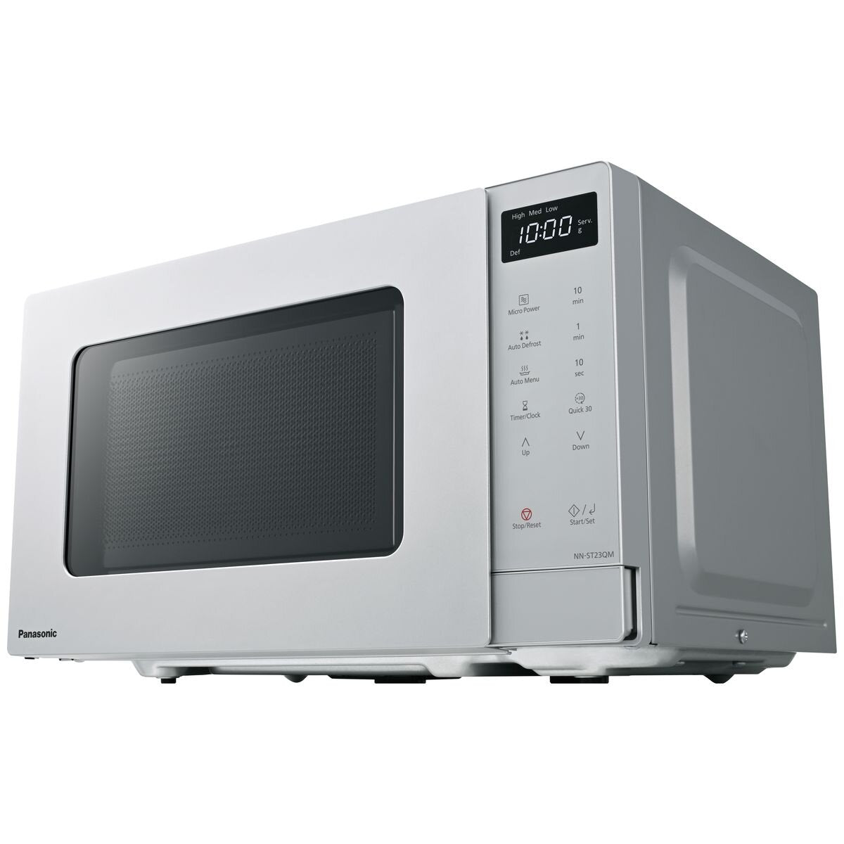 Panasonic 20L compact microwave oven - 800W, silver, 8 auto menus, auto defrost, Quick 30 - NN-ST23QMQPQ