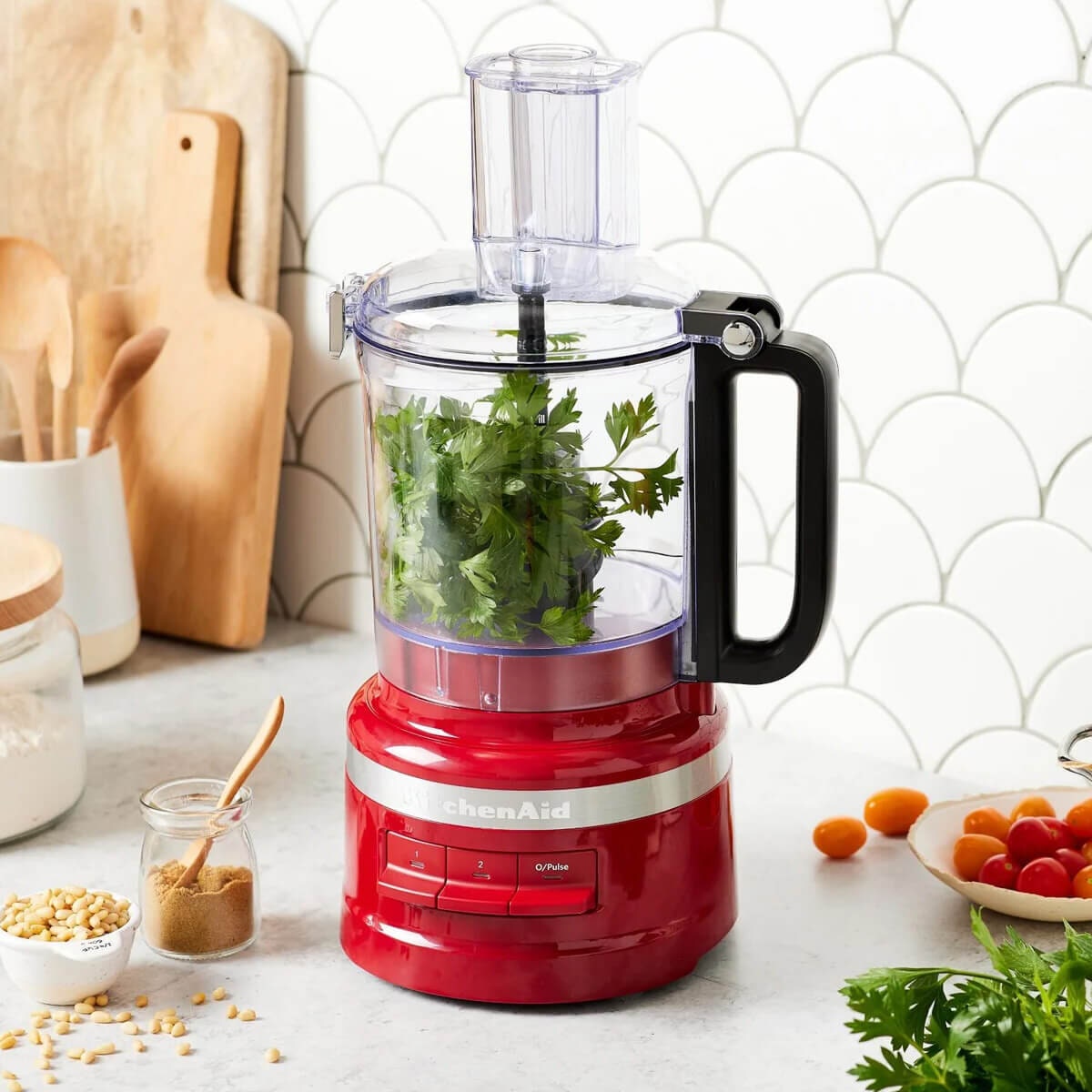 KitchenAid 9 cup food processor - 250W, whisk, four blade, refrigerator lid, Empire red - 5KFP0921AER