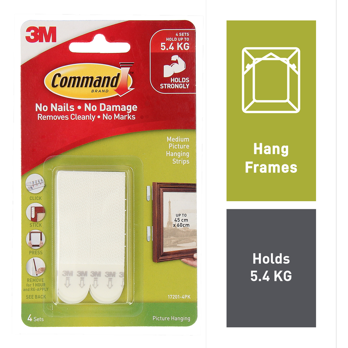 Command Medium Picture Hanging Strips - 4 Pack - Plastic - Damage-Free - SuperSaverAU - view 2