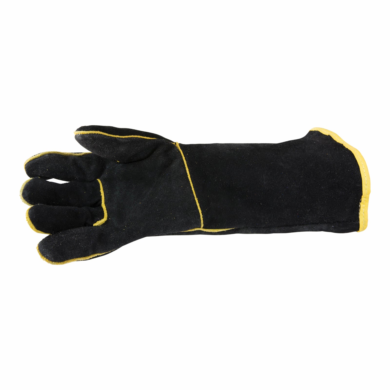 Bossweld 16 Inch Black and Gold Welding Gloves - Lined Split Leather Gauntlet Pair