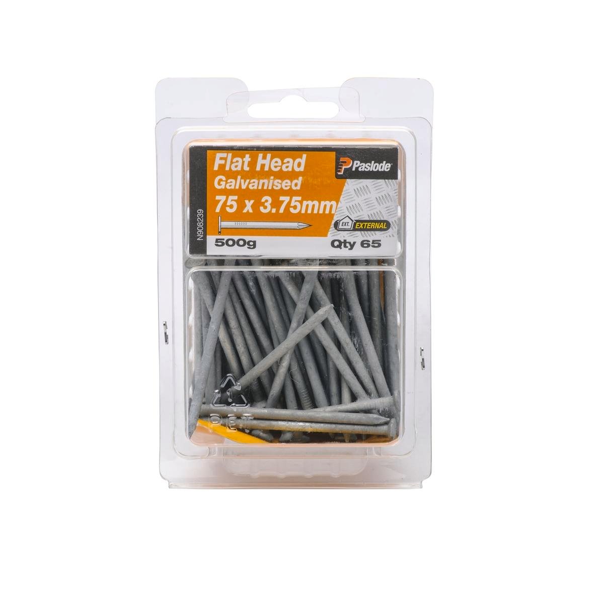 Paslode Galvanised Steel Flat Head Nails 75 x 3.75mm 500g - 65 Pack