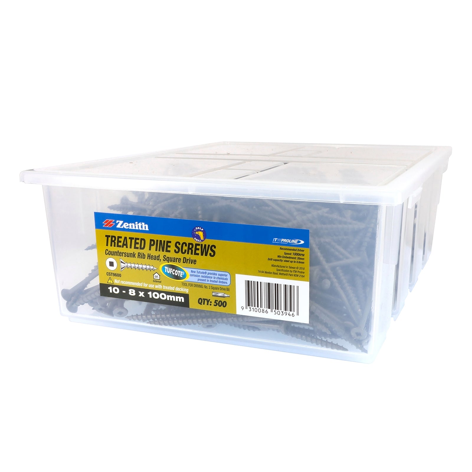Zenith 10-8 x 100mm Tufcote Countersunk Rib Head Treated Pine Screws Carbon Steel 500 Pack