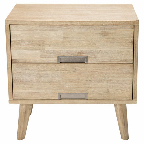 Ostro Furniture Tessa 2 Drawer Bedside Table - Acacia Sides, Light Grey Handles - BDTESSACGR071