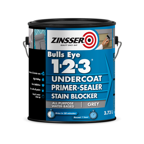 Zinsser Bulls Eye 1-2-3 Primer Undercoat Sealer Stain Blocker Grey 3.73L