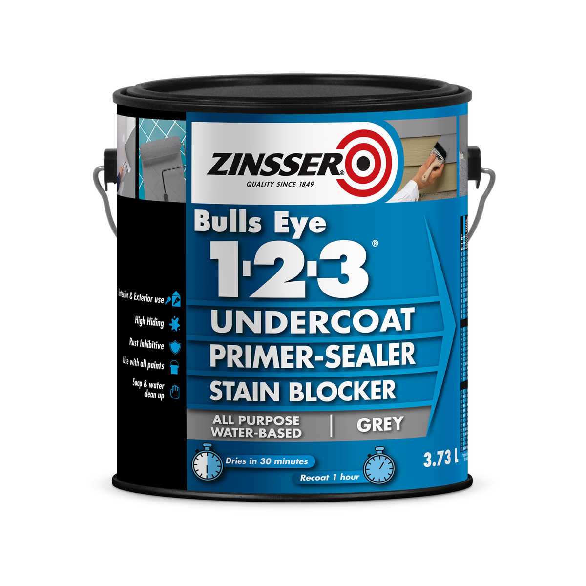 Zinsser Bulls Eye 1-2-3 Primer Undercoat Sealer Stain Blocker Grey 3.73L