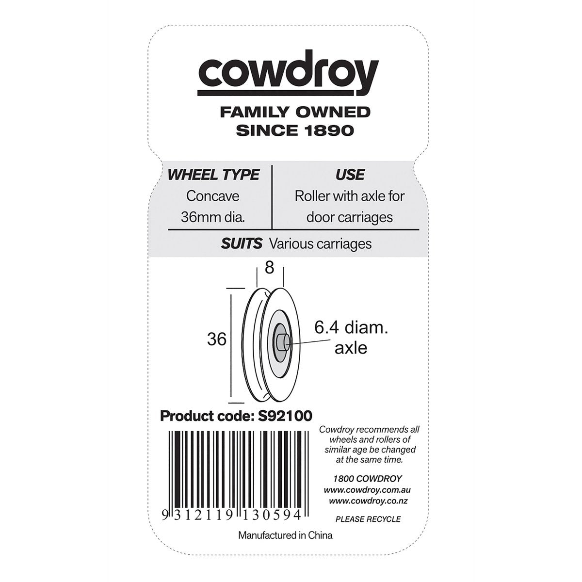 Cowdroy 36mm Sliding Track Door Wheel - Delrin - 25kg Capacity - Smooth Operation - SuperSaverAU - view 2