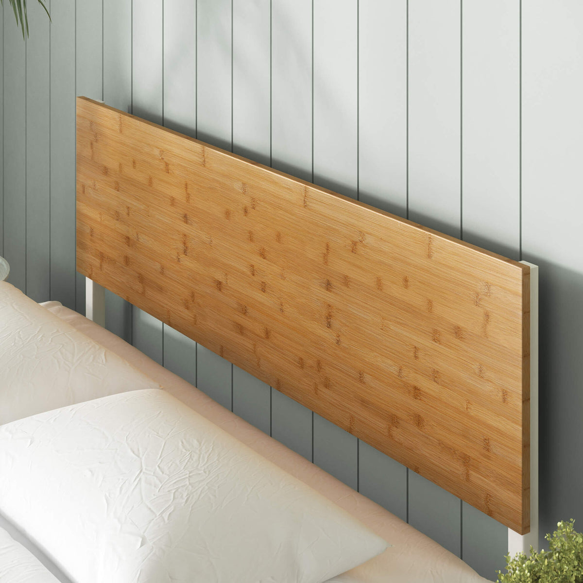 Zinus Figari Single Metal and Bamboo Bed Frame in White - Adjustable Headboard, 150kg Capacity - AU-FBOBH2-39S