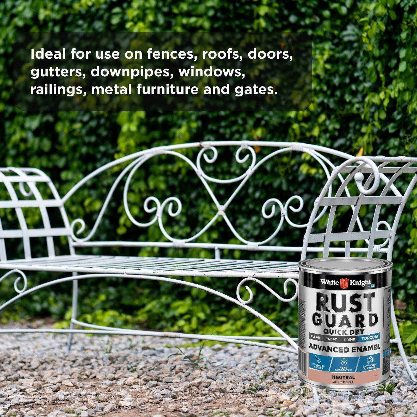 White Knight Rust Guard 1L Neutral Gloss Quick Dry Advanced Enamel Paint