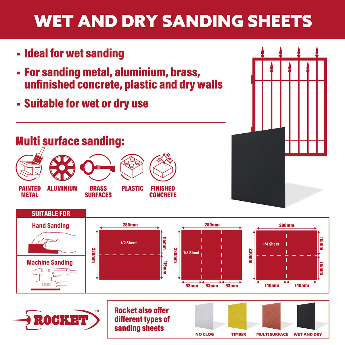 Rocket 800/1200 Grit Wet & Dry Sanding Sheets - 6 Pack, for Metal & Auto