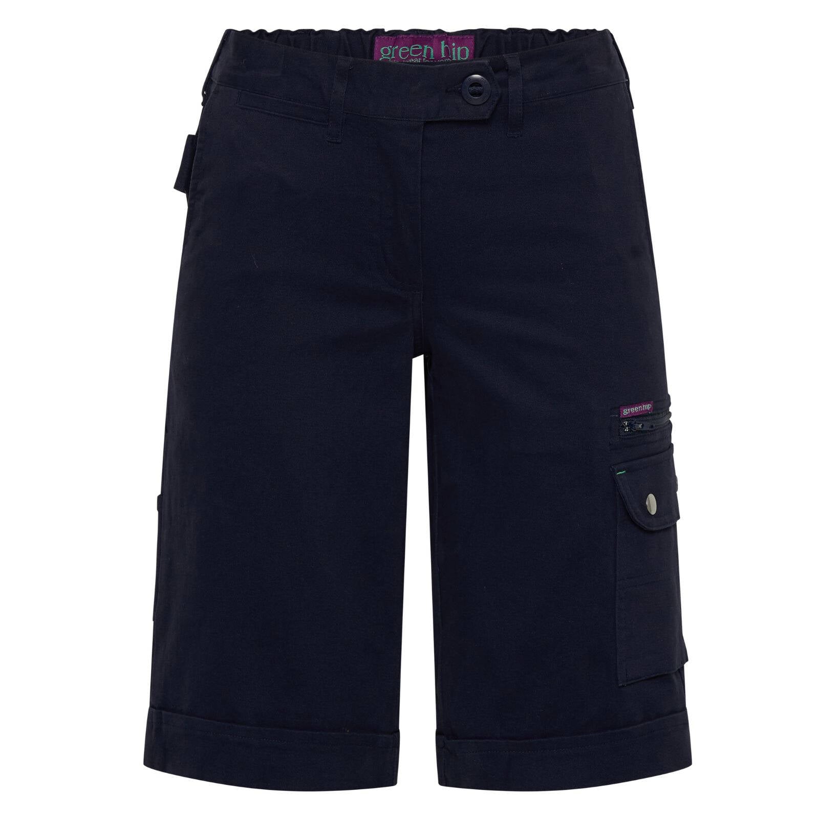 Green Hip Give Cargo Shorts Black Size 14 Women's Cotton Spandex Drill Twill