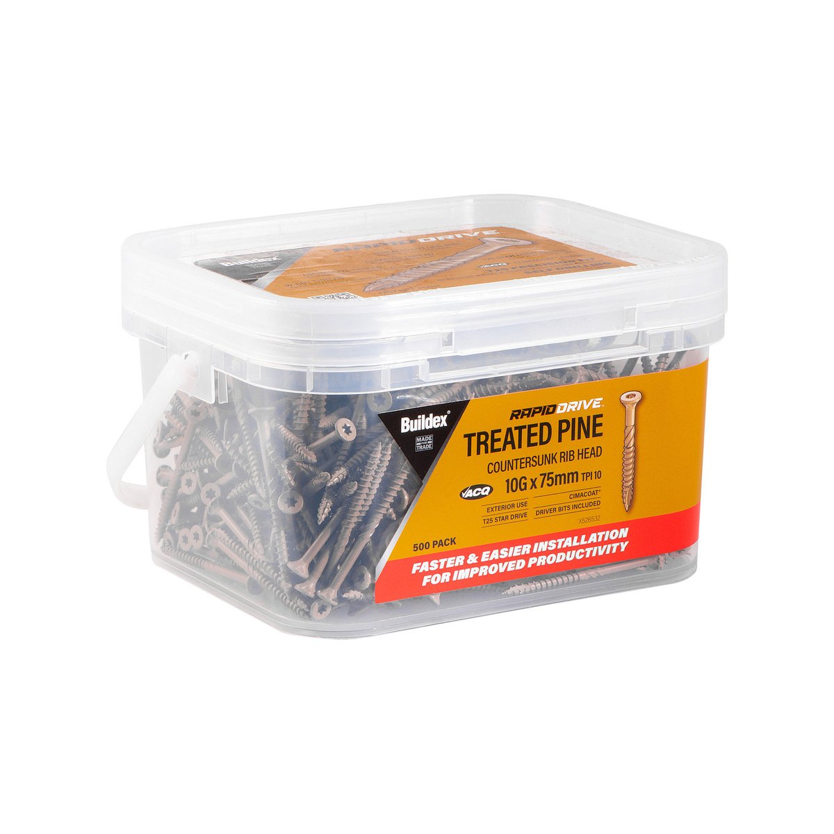 Buildex Rapiddrive Treated Pine Screws 10g x 75mm Box of 500 - No Pre-Drilling - Corrosion Resistant - SuperSaverAU - view 2