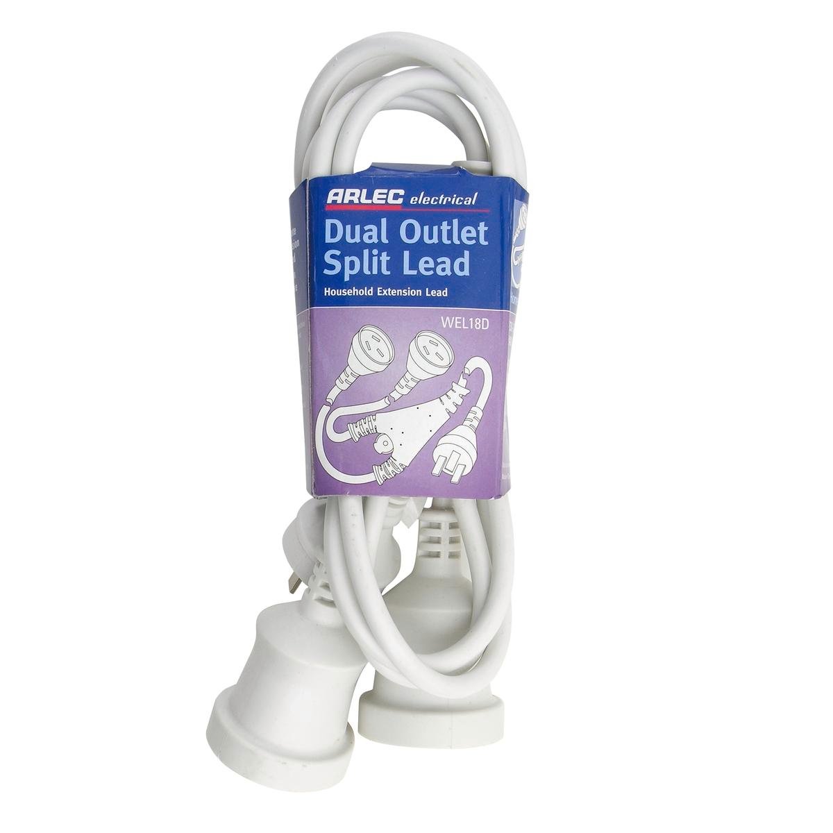 Arlec Dual Outlet Split Extension Lead 1.8m PVC Versatile Power - SuperSaverAU - view 1