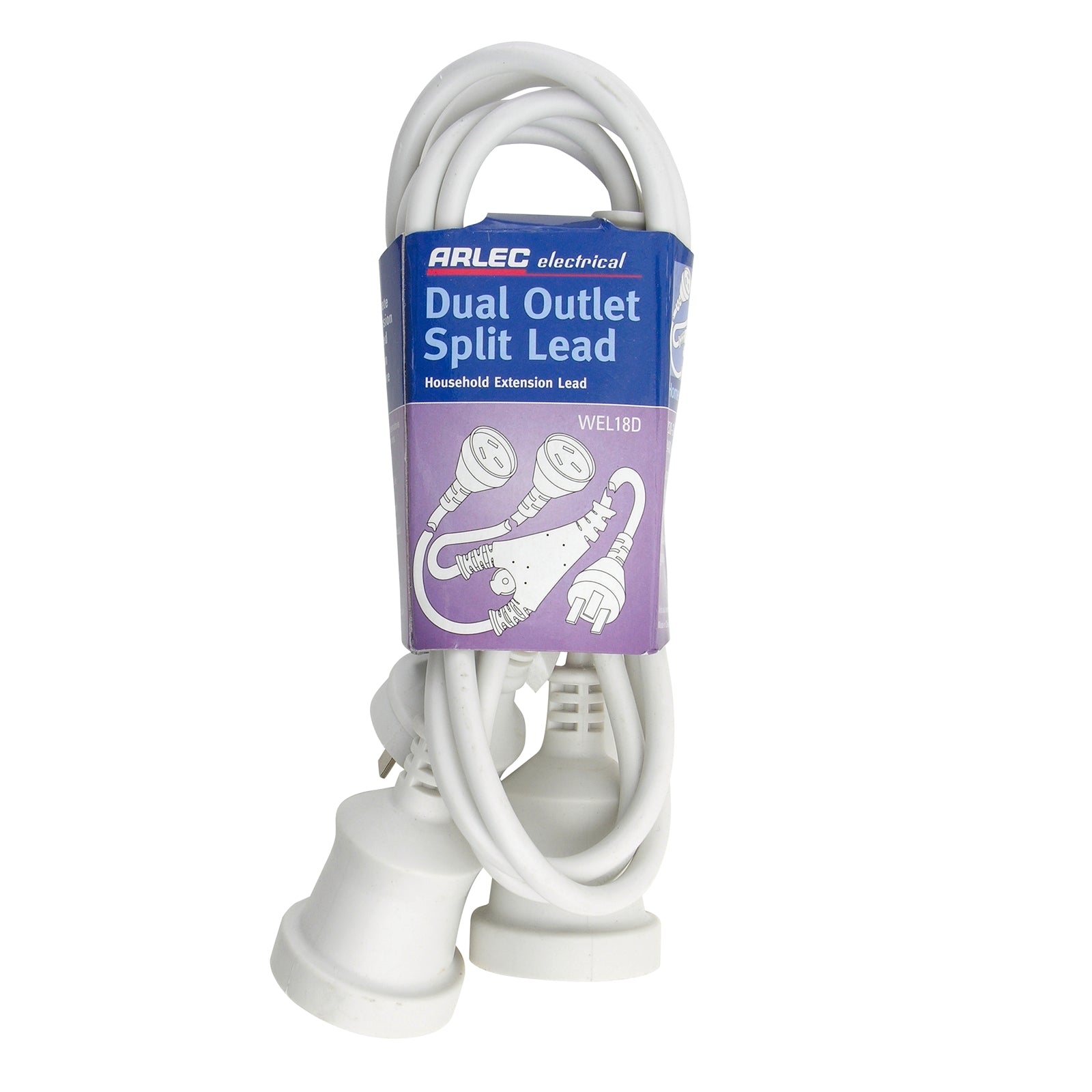 Arlec 1.8m Dual Outlet Split Extension Lead, Ordinary Duty 240V White