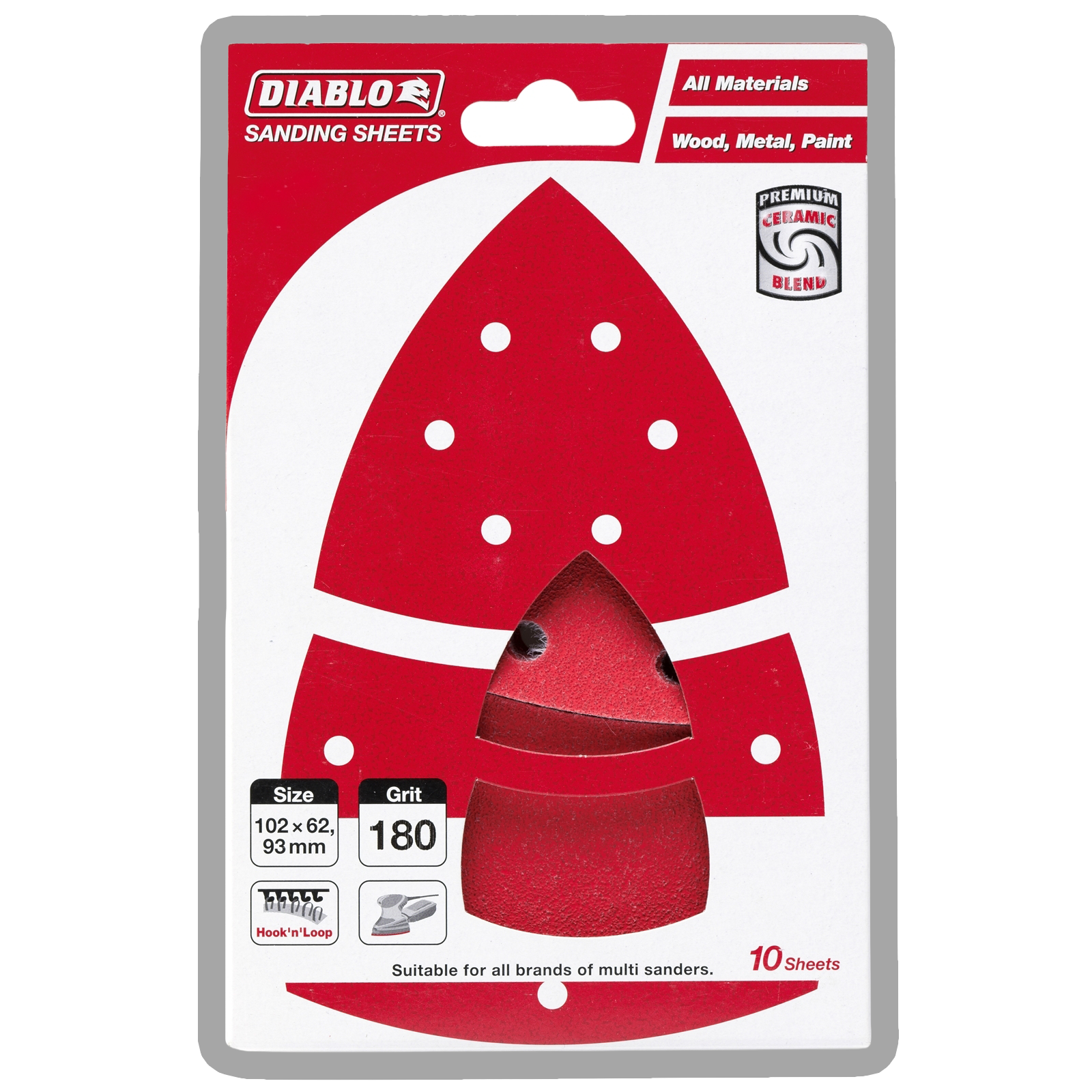 Diablo 102 x 62mm 240 Grit All Surface Multi Sander Sheets - Red 10 Pack