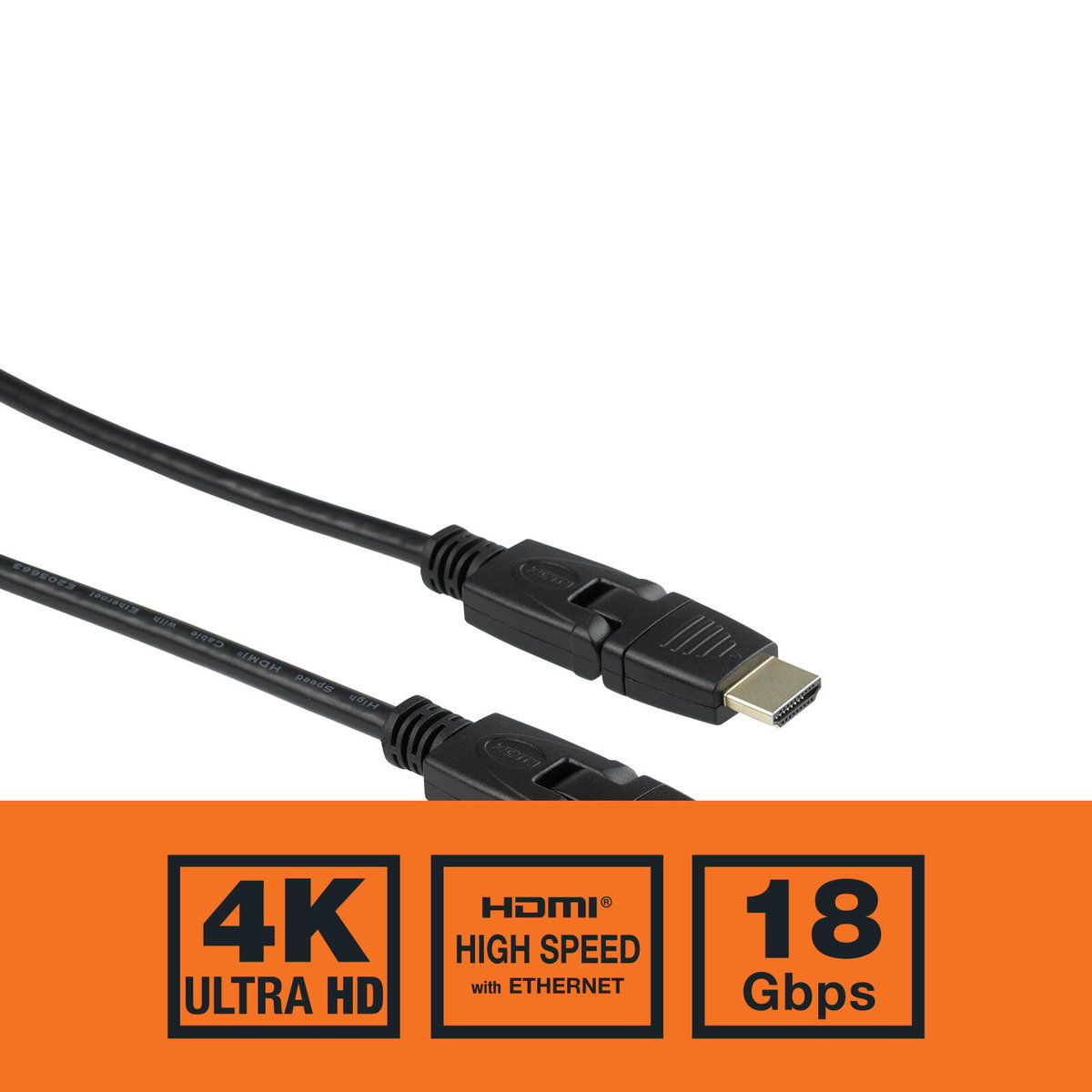 Antsig 2m Black HDMI Rotate or Swivel Cable Gold Plated