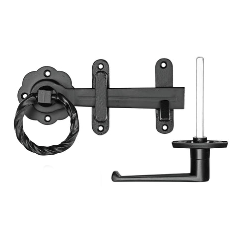 Pinnacle Hardware Black Colonial Gate Latch, Steel, Padlockable, Indoor & Outdoor