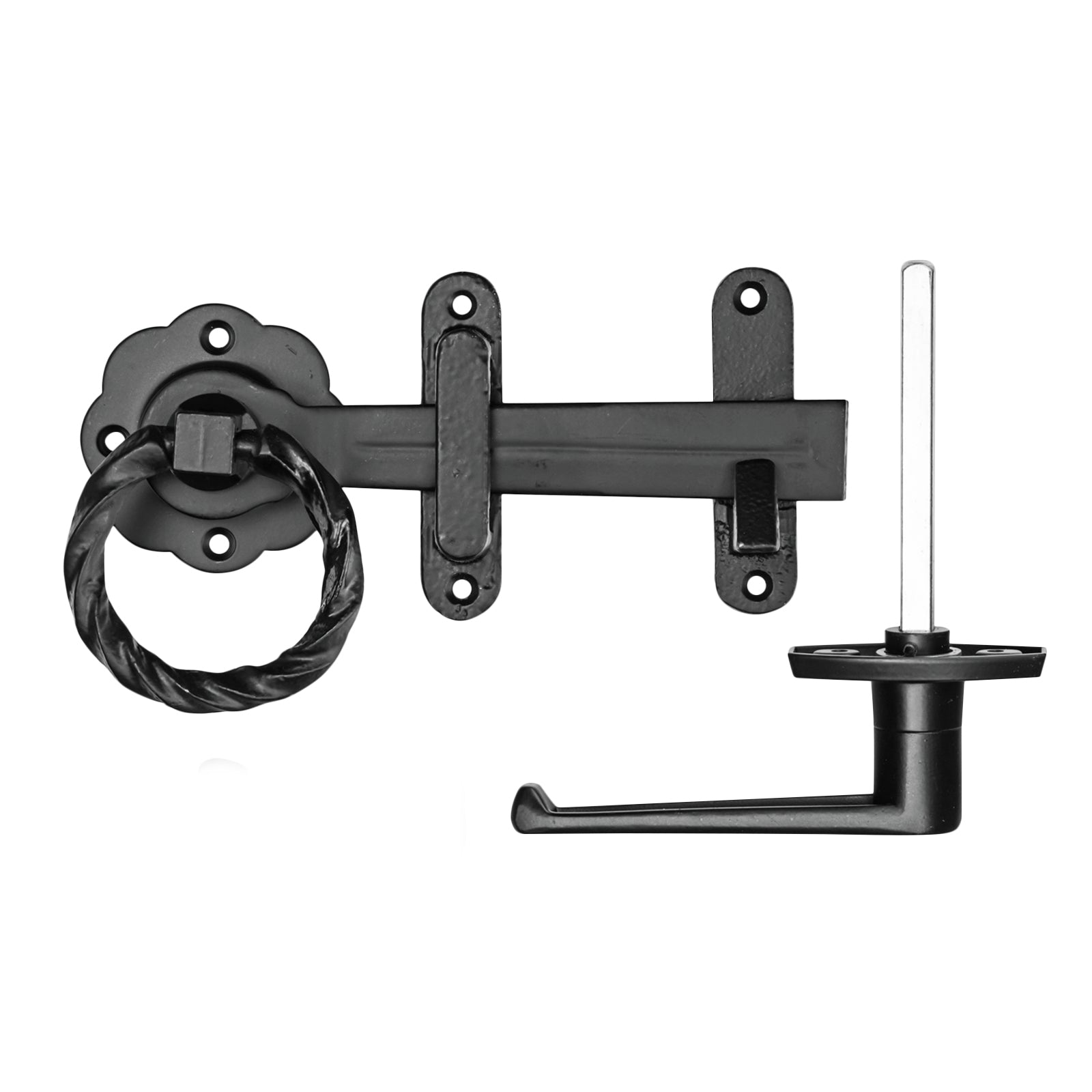 Pinnacle Hardware Black Colonial Gate Latch, Steel, Padlockable, Indoor & Outdoor