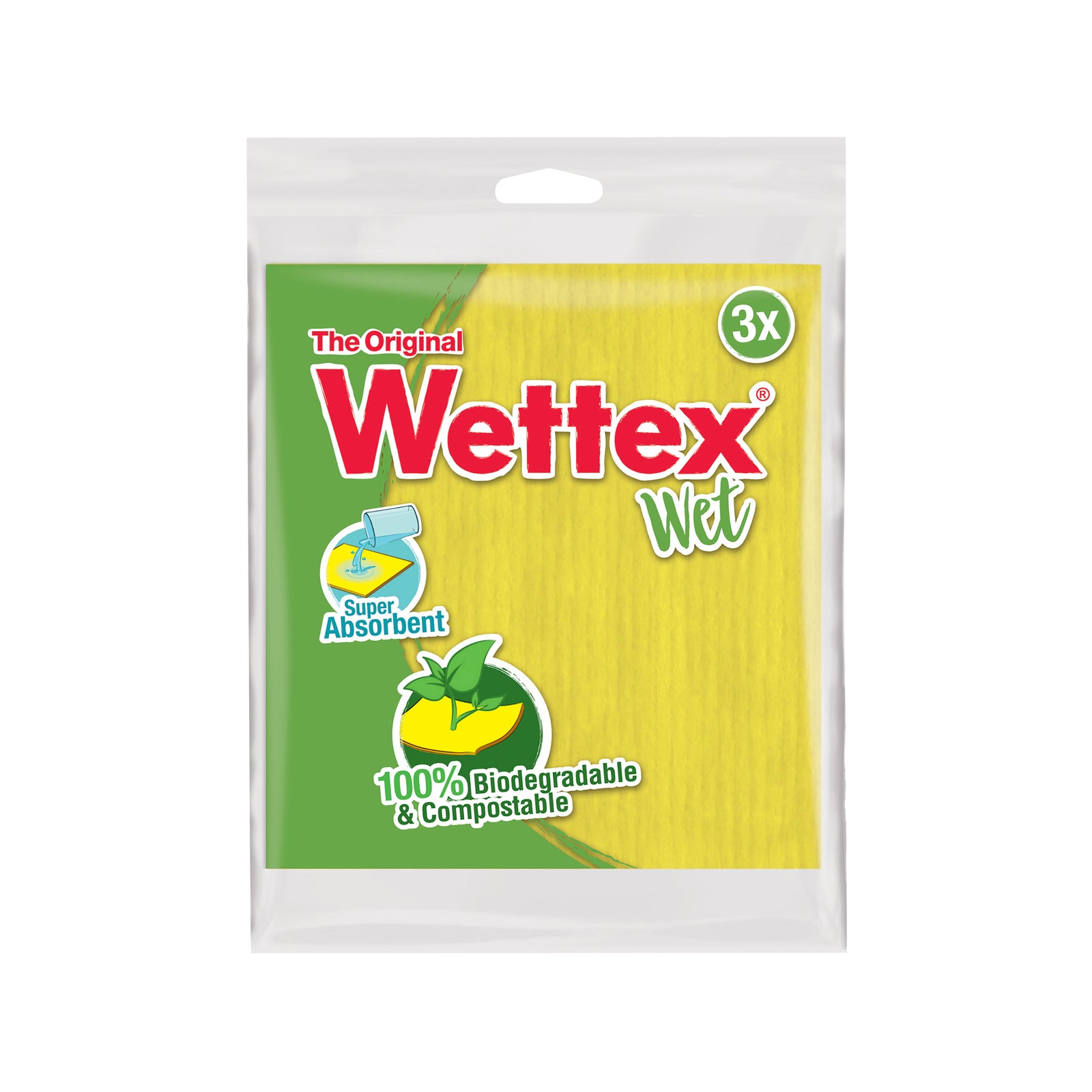 Wettex Wet Sponge Cloth - 3 Pack, Absorbent Cellulose Cleaning Cloth