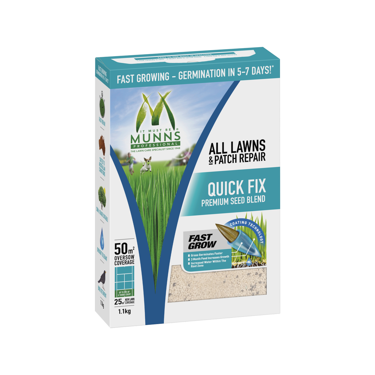 Munns Professional 1.1kg Quick Fix All Lawns and Patch Repair Premium Seed Blend