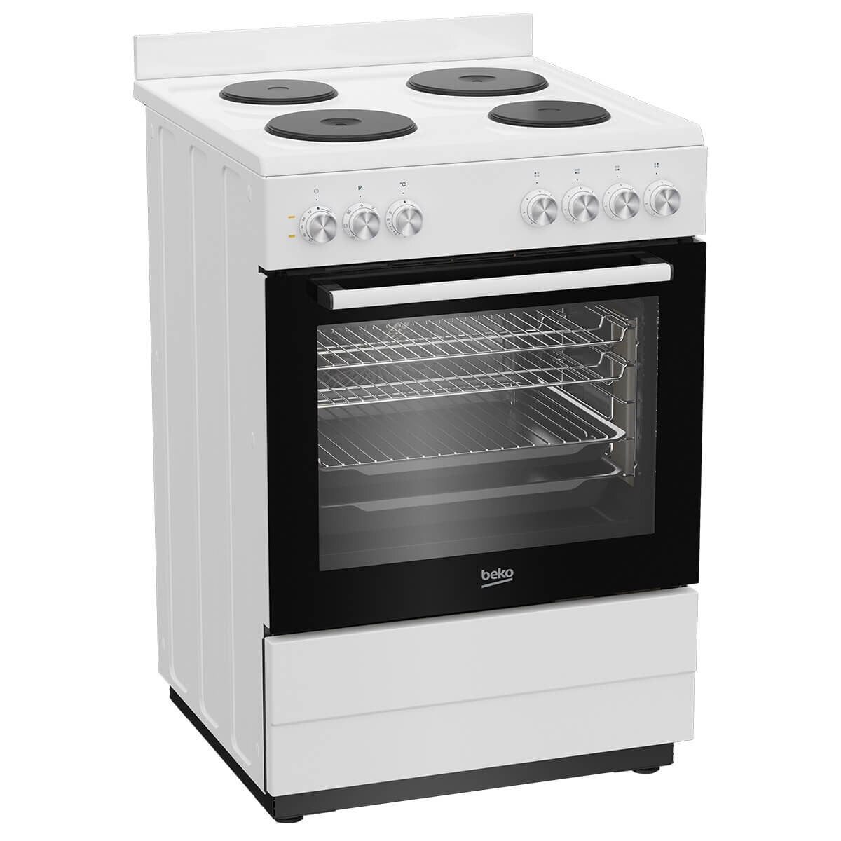 Beko 60cm Electric Freestanding Oven - White, Solid Hotplates, 72L Oven, SteamShine Cleaning - BFCB60EMW