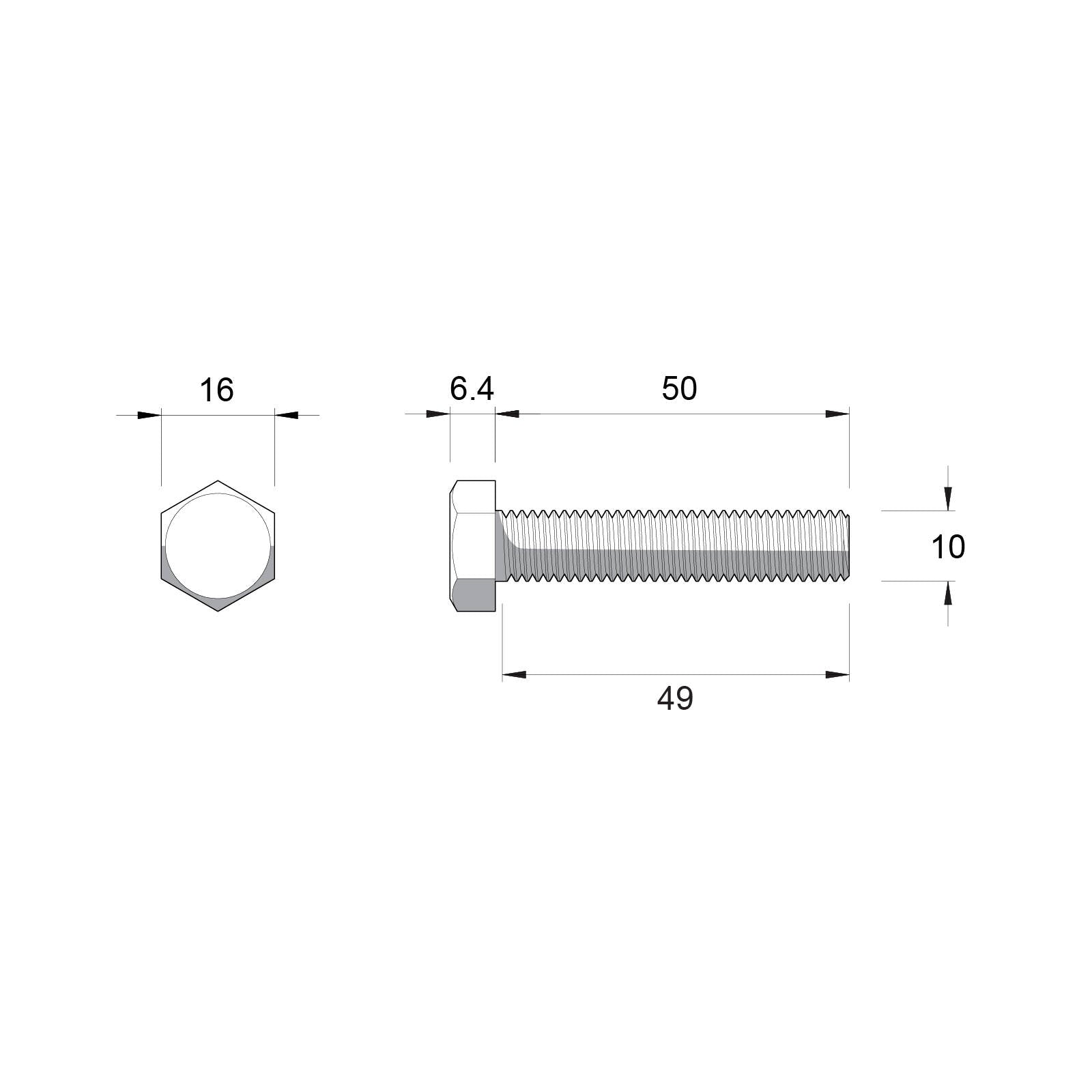 ZENITH M10 x 50mm Stainless Steel 304 Grade Hex Head Bolt and Nut