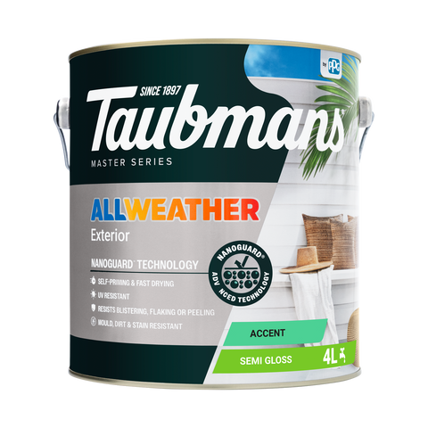 Taubmans 4L Accent Semi Gloss All Weather Exterior Paint Water Based UV Resistant