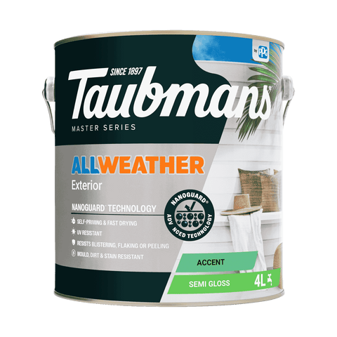 Taubmans 4L Accent Semi Gloss All Weather Exterior Paint Water Based UV Resistant