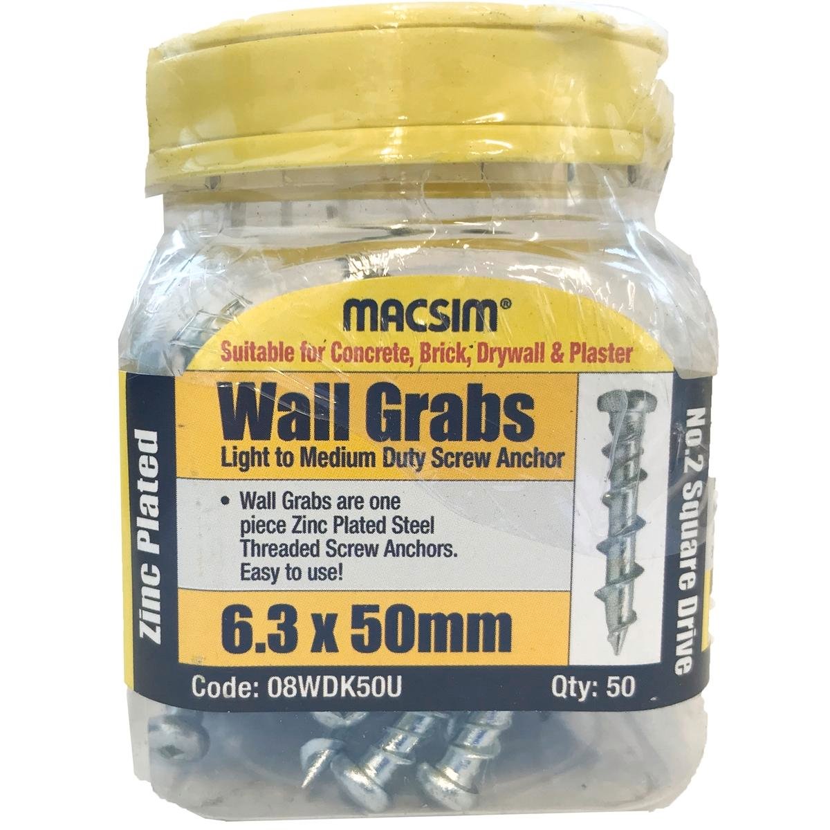Macsim Fasteners 50mm Zinc Steel Screw In Wall Grab Anchor 50 Pack