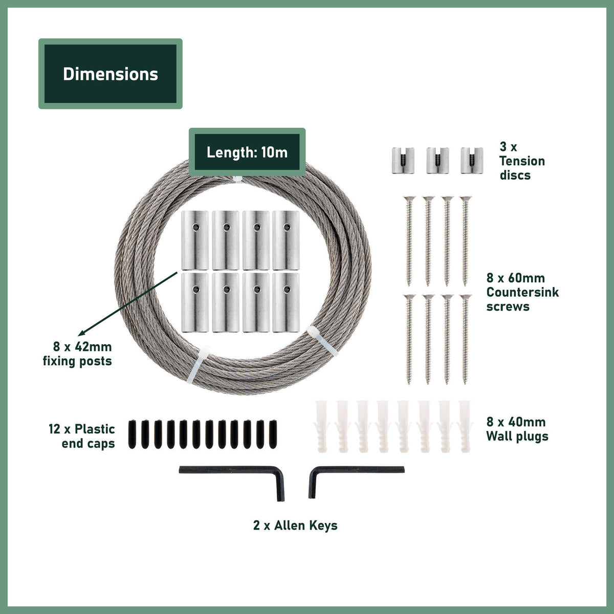Garden Zen 10m Non-Tensioned Wire Wall Plant Trainer Kit 316 Stainless Steel