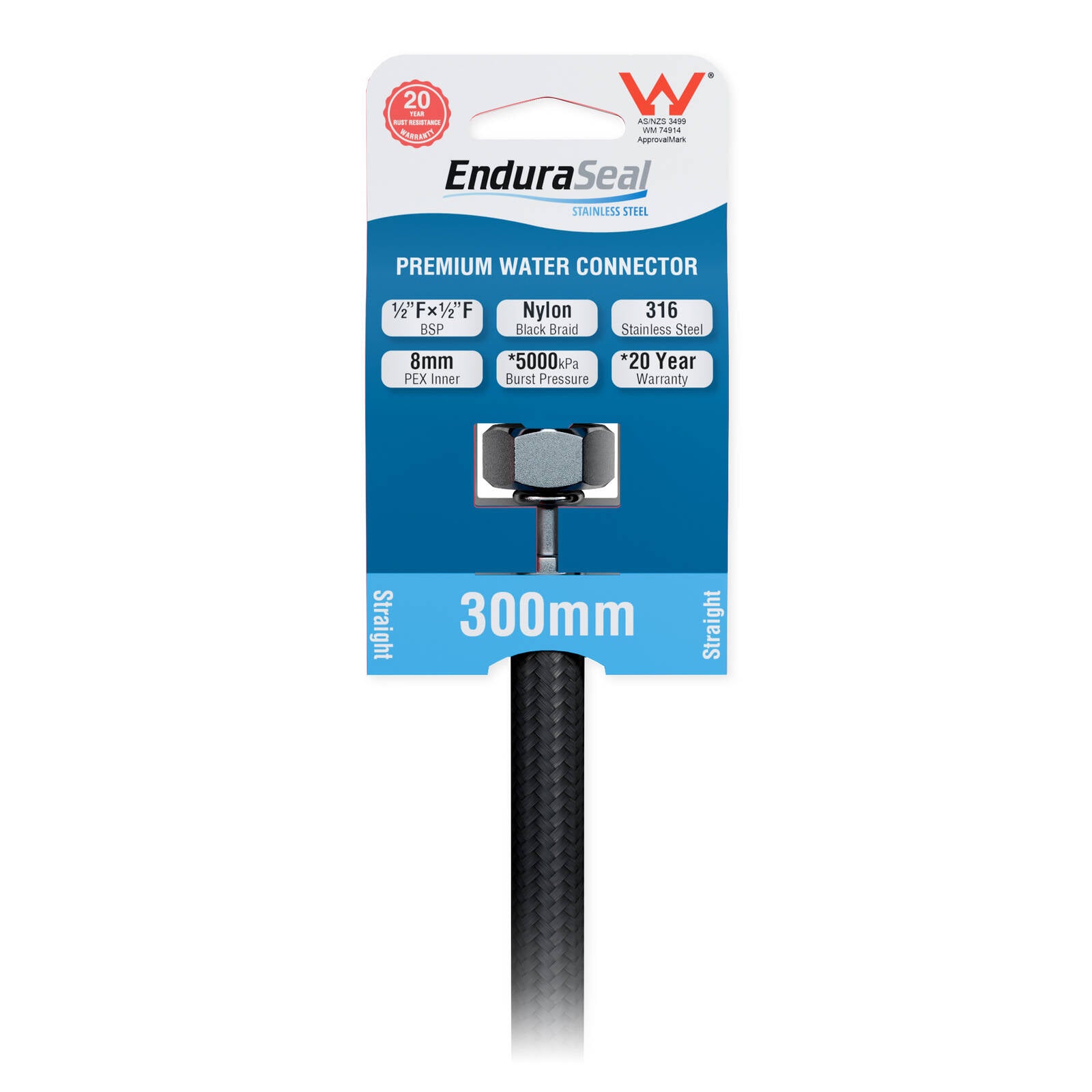 EnduraSeal 300mm Black Flexible Braided Water Connector 500kPa