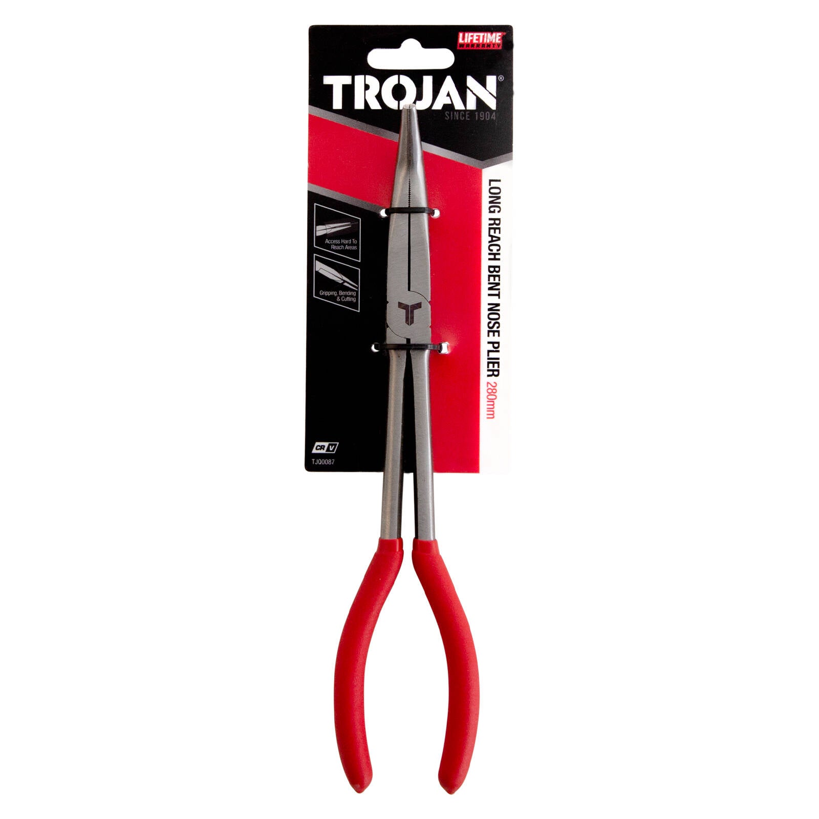 Trojan 280mm CRV Bent Long Reach Pliers Red and Black