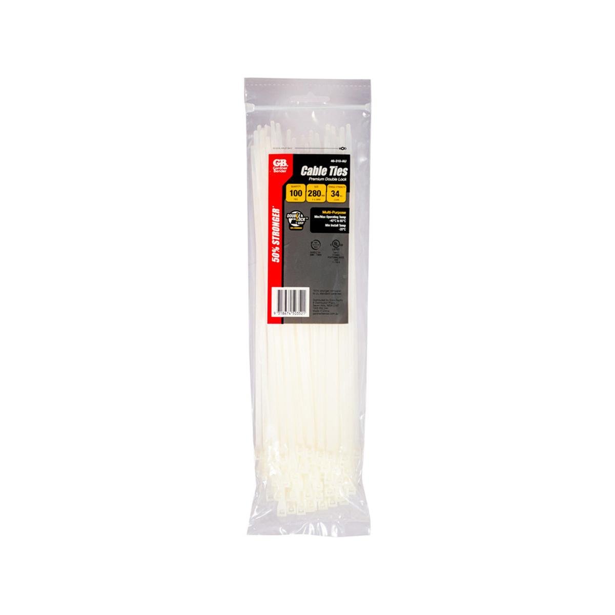 Gardner Bender 280 x 4.3mm Natural Nylon Double-Lock Cable Ties 100 Pack