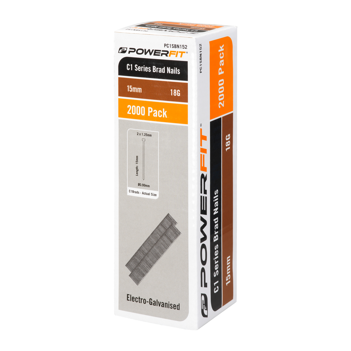 Powerfit 15mm C1 Series Brad Nails - 2000 Pack - Electro Galvanised - Durable - SuperSaverAU - view 1