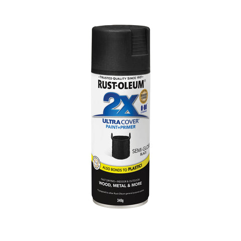 Rust-Oleum 2X Ultra Cover 340g Semi Gloss Black Spray Paint UV Resistant Indoor Outdoor