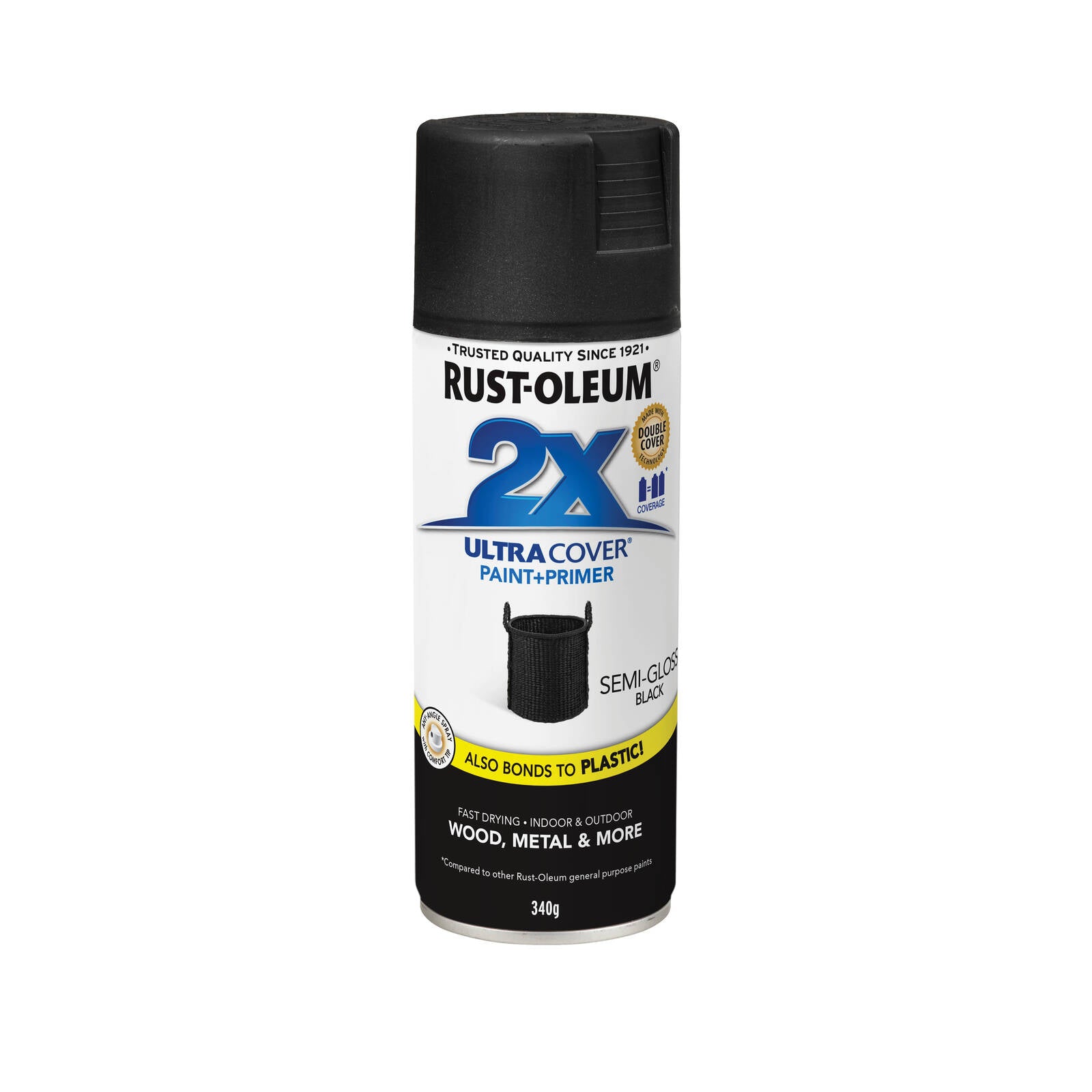 Rust-Oleum 2X Ultra Cover 340g Semi Gloss Black Spray Paint UV Resistant Indoor Outdoor
