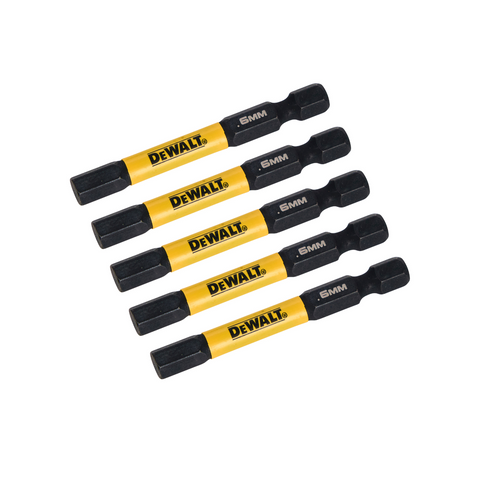 Dewalt Flextorq Screwdriver Bits 5 Pack - 57mm Hex H6 - Durable High Carbon Steel - SuperSaverAU - view 1