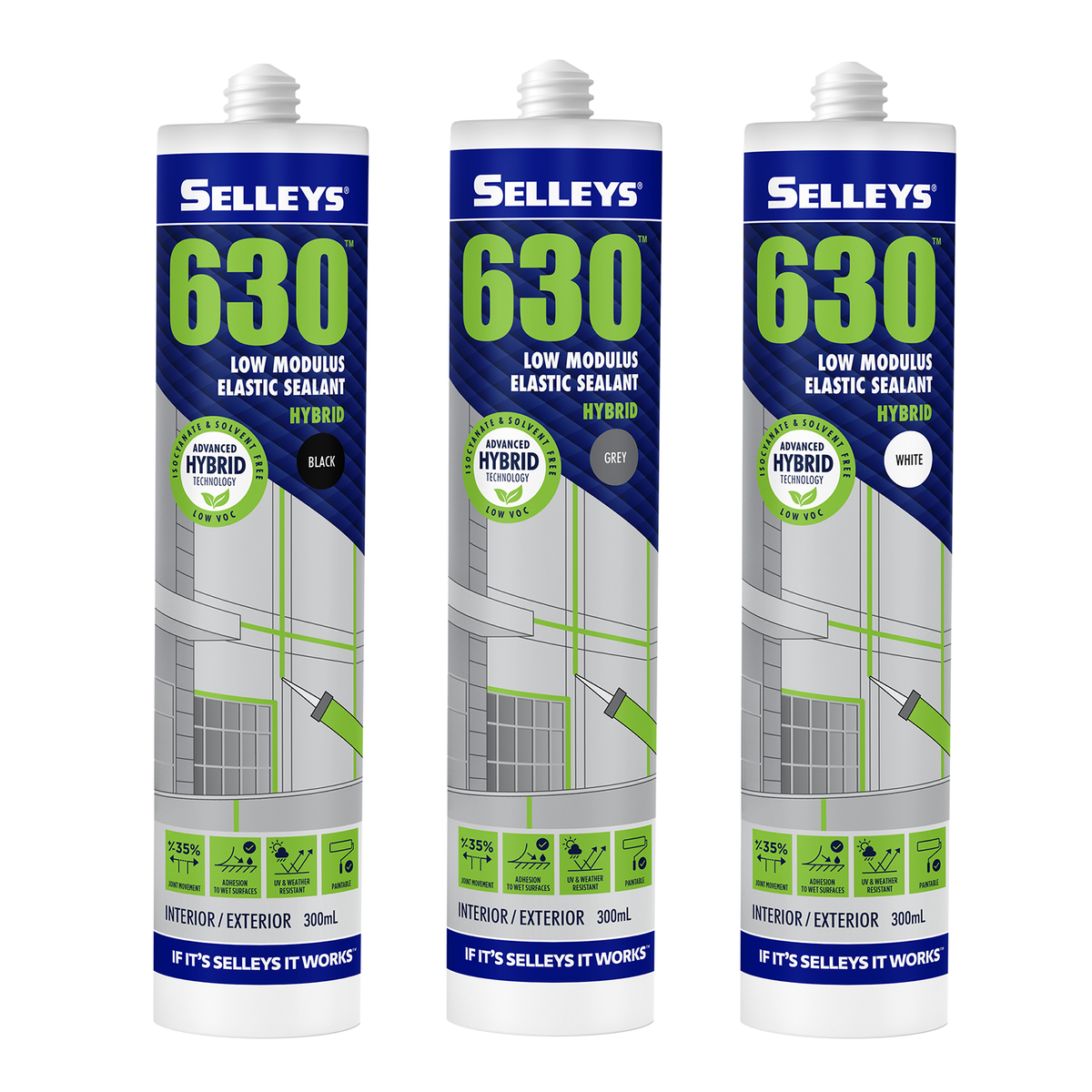 Selleys 300ml White 630 Low Modulus Flexible Sealant Indoor Outdoor