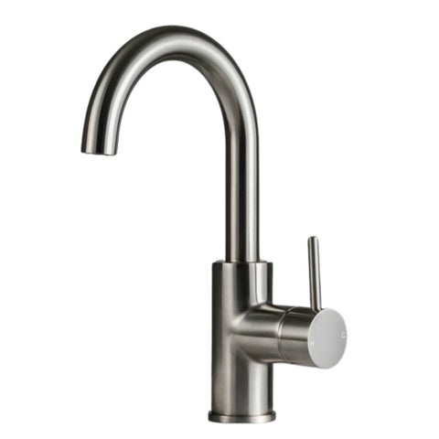 Rogerseller Tonic Gooseneck Basin Mixer - Brushed Nickel - 285mm High - 5 Year Warranty - 3606013607