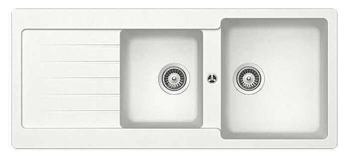 Abey Cristalite Plus 1 and 3/4 bowl topmount sink with left hand drainer - white Alpina finish - TD200W